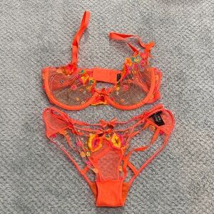 Honey Birdette Vibrant Orange Floral Lingerie Set